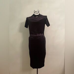 Zara black velvet midi dress with short sleeves
